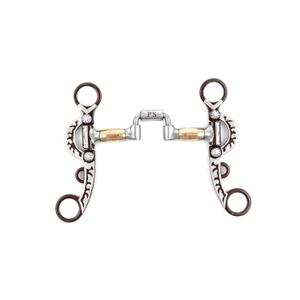 mo00953-western-snaffle-bit-for-horse-in-black-iron-with-copper-rollers-and-shaped-bars-pool-s-silver-12-5-cm